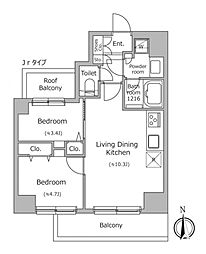 ドゥーエ南千住 6階2LDKの間取り