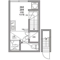つくばエクスプレス 浅草駅 徒歩10分の賃貸アパート 2階ワンルームの間取り