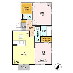JR両毛線 桐生駅 徒歩17分の賃貸アパート 1階2LDKの間取り