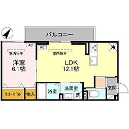 ルミナスプレイス 2階1LDKの間取り