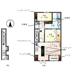 名鉄津島線 七宝駅 徒歩28分の賃貸アパート 2階2LDKの間取り