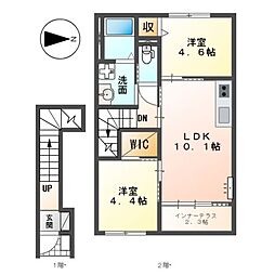 名鉄津島線 七宝駅 徒歩11分の賃貸アパート 2階2LDKの間取り