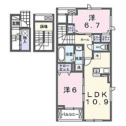 関東鉄道常総線 南守谷駅 徒歩12分の賃貸アパート 3階2LDKの間取り