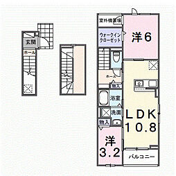関東鉄道常総線 南守谷駅 徒歩12分の賃貸アパート 3階2LDKの間取り