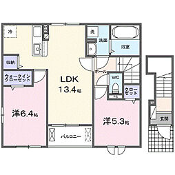 北総鉄道 新柴又駅 徒歩5分の賃貸アパート 2階2LDKの間取り