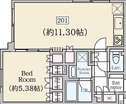 都営大江戸線 西新宿五丁目駅 徒歩8分の賃貸マンション 2階1LDKの間取り