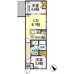 セレスティア白鳥 1階2LDKの間取り