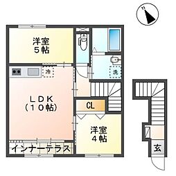 シェルル　キクエイ 2階2LDKの間取り