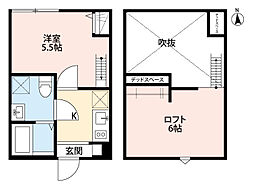 東武伊勢崎線 西新井駅 徒歩13分の賃貸アパート 2階1Kの間取り
