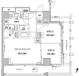 都営大江戸線 西新宿五丁目駅 徒歩7分の賃貸マンション 10階2LDKの間取り