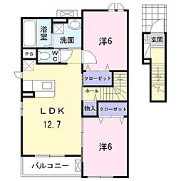 ニューシャルム 2階2LDKの間取り
