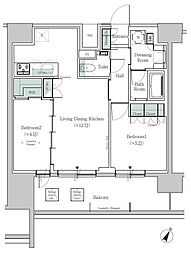 JR山手線 田町駅 徒歩7分の賃貸マンション 14階2LDKの間取り