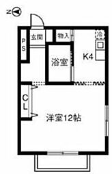 エグゼクティブ33 2階1Kの間取り