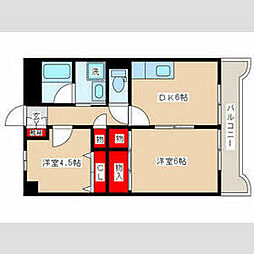 西武拝島線 武蔵砂川駅 徒歩16分の賃貸マンション 5階2DKの間取り
