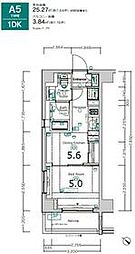 東急池上線 長原駅 徒歩2分の賃貸マンション 5階1DKの間取り