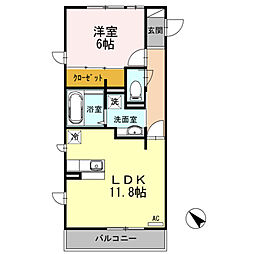 JR中央線 豊田駅 徒歩10分の賃貸アパート 2階1LDKの間取り