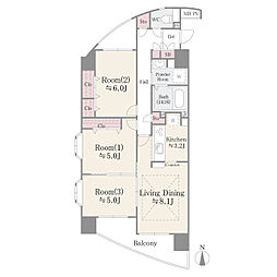 東京メトロ半蔵門線 住吉駅 徒歩9分の賃貸マンション 7階3LDKの間取り