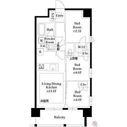 東武東上線 上福岡駅 徒歩2分の賃貸マンション 9階3LDKの間取り