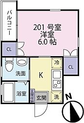 ノンナ　ティー 2階1Kの間取り