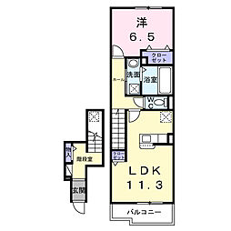 アクア　Ａ 2階1LDKの間取り