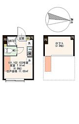 都営新宿線 西大島駅 徒歩4分の賃貸アパート 1階ワンルームの間取り