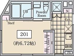 東京メトロ丸ノ内線 中野坂上駅 徒歩8分の賃貸マンション 2階ワンルームの間取り