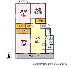 鴨下コーポラス 304 3階3DKの間取り