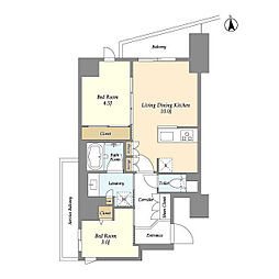 東武伊勢崎線 竹ノ塚駅 徒歩3分の賃貸マンション 4階2LDKの間取り