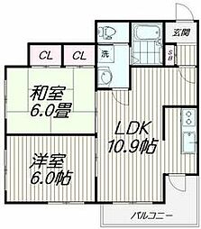 東急池上線 雪が谷大塚駅 徒歩2分の賃貸マンション 2階2LDKの間取り