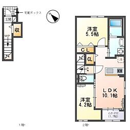 JR関西本線 蟹江駅 3.5kmの賃貸アパート 2階2LDKの間取り