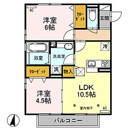 東武伊勢崎線 新伊勢崎駅 徒歩19分の賃貸アパート 1階2LDKの間取り
