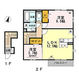 西武池袋線 石神井公園駅 徒歩12分の賃貸アパート 2階2LDKの間取り
