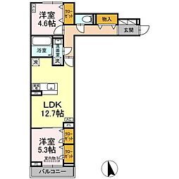 東武伊勢崎線 竹ノ塚駅 徒歩9分の賃貸アパート 3階2LDKの間取り
