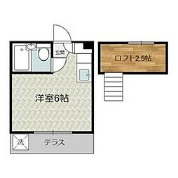 京王井の頭線 池ノ上駅 徒歩5分の賃貸アパート 1階ワンルームの間取り