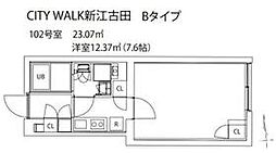 都営大江戸線 新江古田駅 徒歩5分の賃貸マンション 1階1Kの間取り