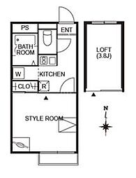 西武拝島線 武蔵砂川駅 徒歩10分の賃貸アパート 1階1Kの間取り
