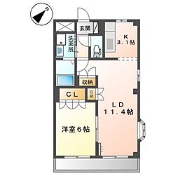 近鉄名古屋線 近鉄富田駅 徒歩17分の賃貸アパート 2階1LDKの間取り