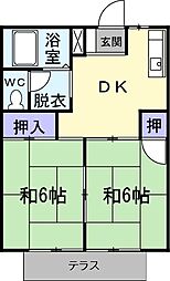JR常磐線 水戸駅 バス20分 笠原東区下車 徒歩4分の賃貸アパート 1階2DKの間取り