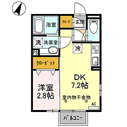 勝山　Ａ 2階1DKの間取り