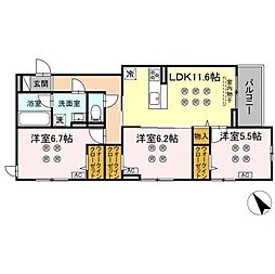 JR内房線 袖ケ浦駅 4.5kmの賃貸アパート 2階3LDKの間取り