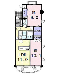 西武池袋線 清瀬駅 バス9分 都営中清戸住宅東下車 徒歩3分の賃貸マンション 4階2LDKの間取り