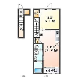 関東鉄道常総線 寺原駅 徒歩9分の賃貸アパート 2階1LDKの間取り