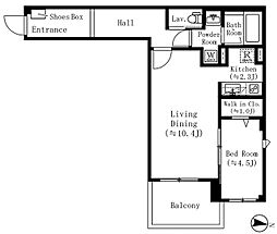 JR横須賀線 西大井駅 徒歩9分の賃貸マンション 2階1LDKの間取り
