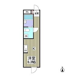 東京メトロ千代田線 北千住駅 徒歩6分の賃貸アパート 1階ワンルームの間取り