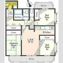 東急田園都市線 用賀駅 徒歩3分の賃貸マンション 3階2LDKの間取り