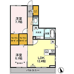 JR常磐線 綾瀬駅 バス15分 雪見橋橋下車 徒歩3分の賃貸アパート 2階2LDKの間取り
