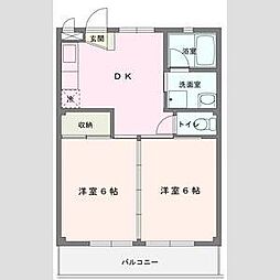 上毛電気鉄道 片貝駅 徒歩15分の賃貸マンション 3階2DKの間取り