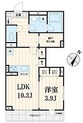 東急東横線 中目黒駅 徒歩5分の賃貸マンション 3階1LDKの間取り