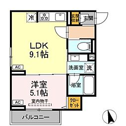 東武伊勢崎線 西新井駅 徒歩8分の賃貸アパート 2階1LDKの間取り