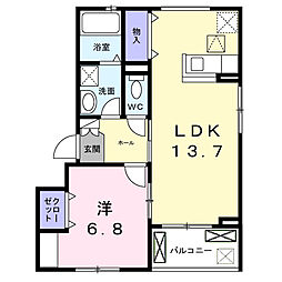 プレミール京都 1階1LDKの間取り